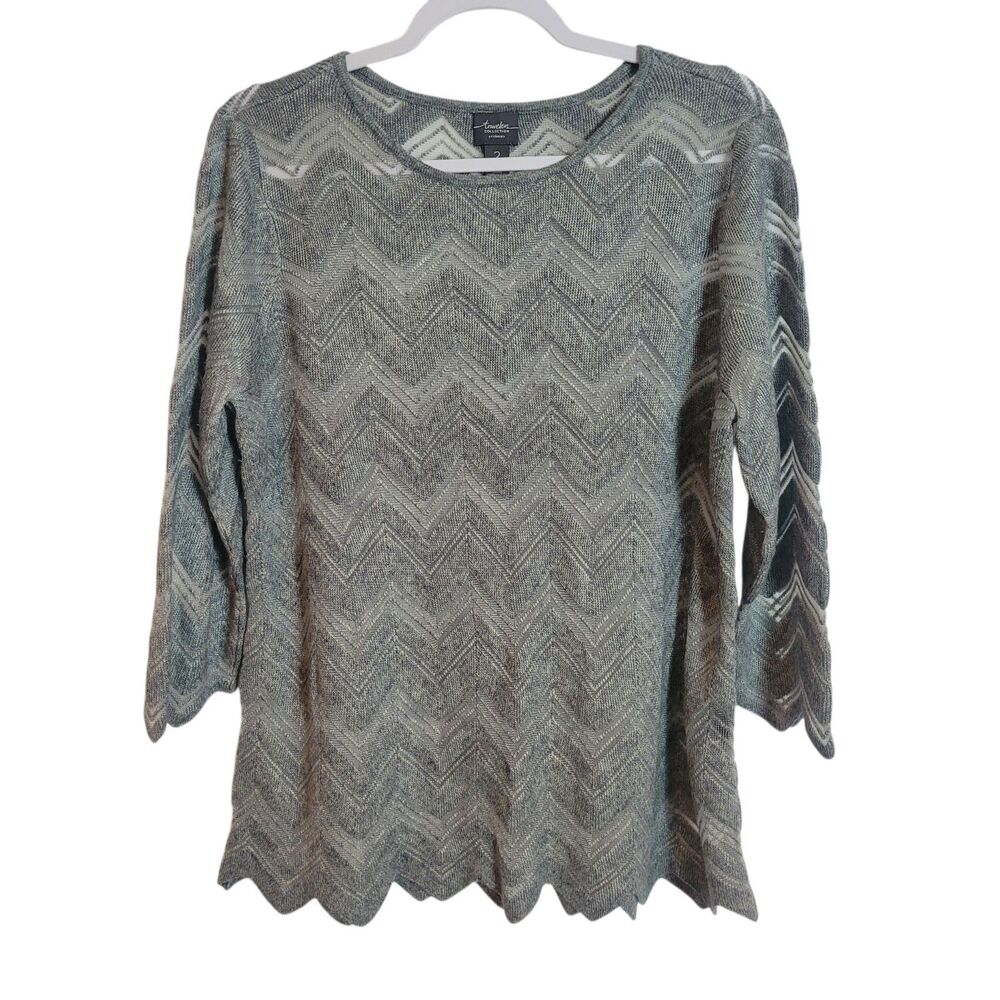 Chico's Travelers Chevron Sweater Women's Size Large Gray Semi-Sheer Lightweight